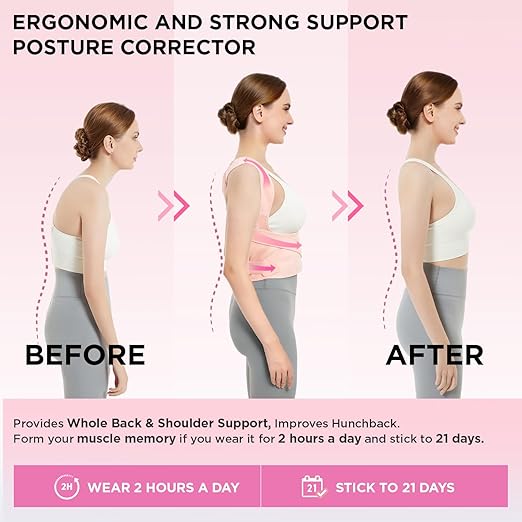 Back Posture Corrector Support for Women: UpperBack Support - Shoulders Straightener Relieve UpperBack Pain (Pink, Small)