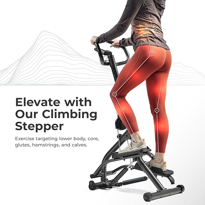 Sunny Health & Fitness Stair Stepper w/Handlebar, Extended Step Range Machine for Climbing Exercise, Compact, Height-Adjustable, Low-Impact & SunnyFit® App Enhanced Connectivity – SF-S021001