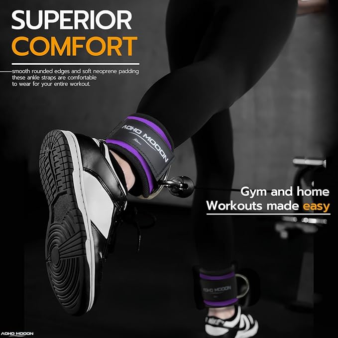 Comfortable Adjustable Padded Ankle Wrist Cuffs Neoprene Padded Straps D-Ring Glute Kickback for Cable Machine, Ideal for Glutes Exercises