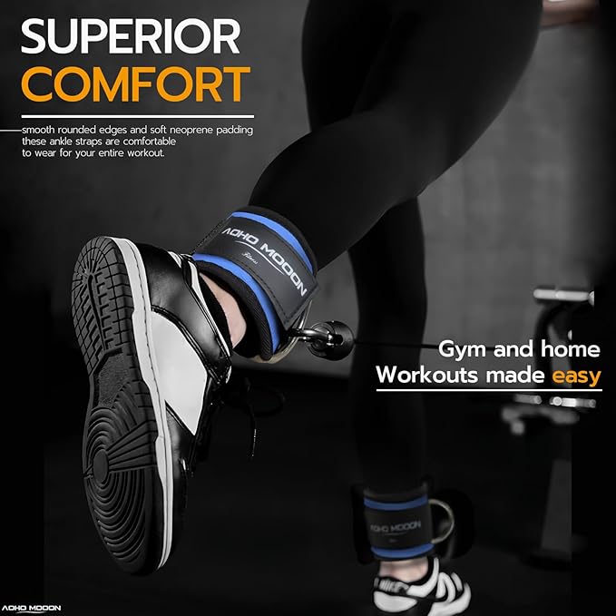 Comfortable Adjustable Padded Ankle Wrist Cuffs Neoprene Padded Straps D-Ring Glute Kickback for Cable Machine, Ideal for Glutes Exercises