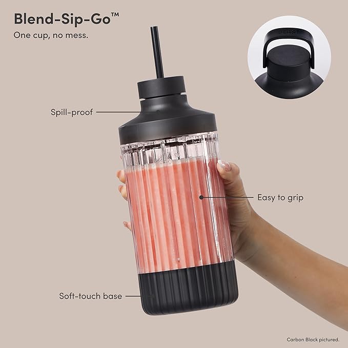 Beast Mega 1200 Plus | Premium Countertop Blender | Smoothies, Shakes, Sauces, Dips, Soups | Blends Ice and Frozen Fruit | XL Vessel | With Extra Vessels, Straw System | 1200W | (Sand, 120V)