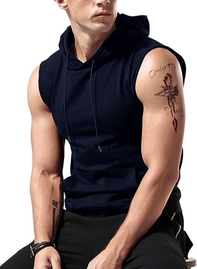Babioboa Men's Workout Hooded Tank Tops Sleeveless Gym Hoodies Bodybuilding Muscle Cut Off T-Shirts