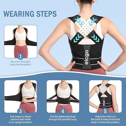 Posture Corrector,Suitable for Men and Women Upper and Lower Back Pain Relief - Scoliosis, Hunchback, Eicgo Adjustable Posture Corrector belt,Comfortable and Breathable Back Straightener (Black, Medium)
