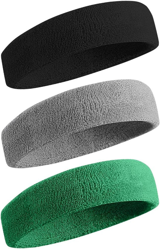BEACE Sweatbands Sports Headband for Men & Women - Moisture Wicking Athletic Cotton Terry Cloth Sweatband for Tennis, Basketball, Running, Gym, Working Out