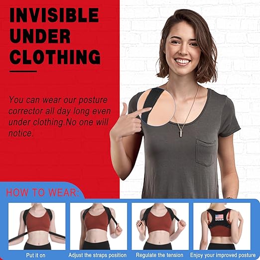 Posture Corrector Upper Back Brace Neck Shoulder Back Support Brace Pain Relief Belt for Women Men Braces Spine Straightener Breathable (Chest sizes from 28" to 50")