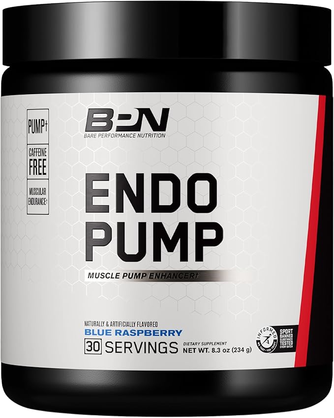 BARE PERFORMANCE NUTRITION, BPN Endo Pump Pre-Workout Muscle Pump Enhancer, Increased Blood Flow/Oxygen Transport to Muscles, Blue Raspberry