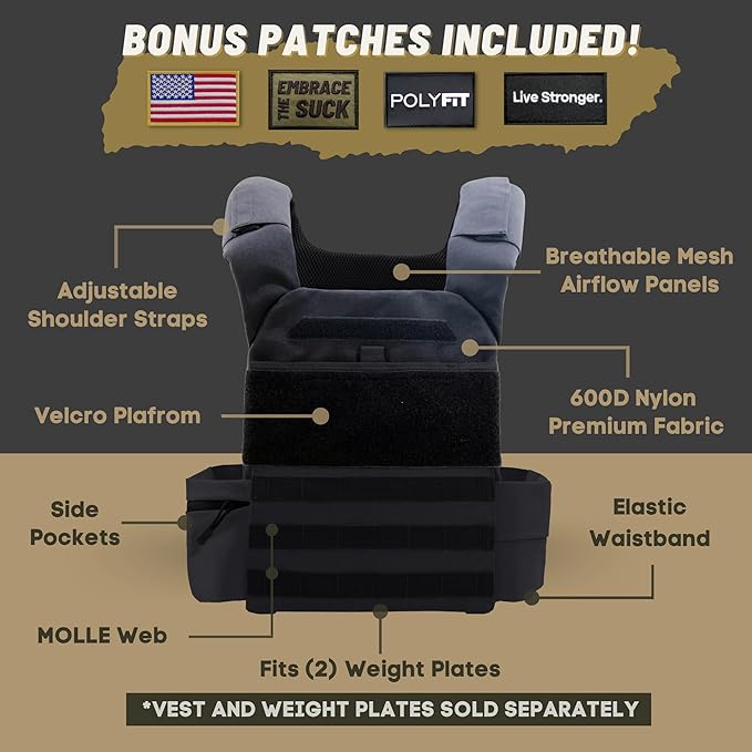 POLYFIT (Fortify) Weighted Vest for Strength and Endurance Training, Rucking, Fitness Workouts, Running, WODs