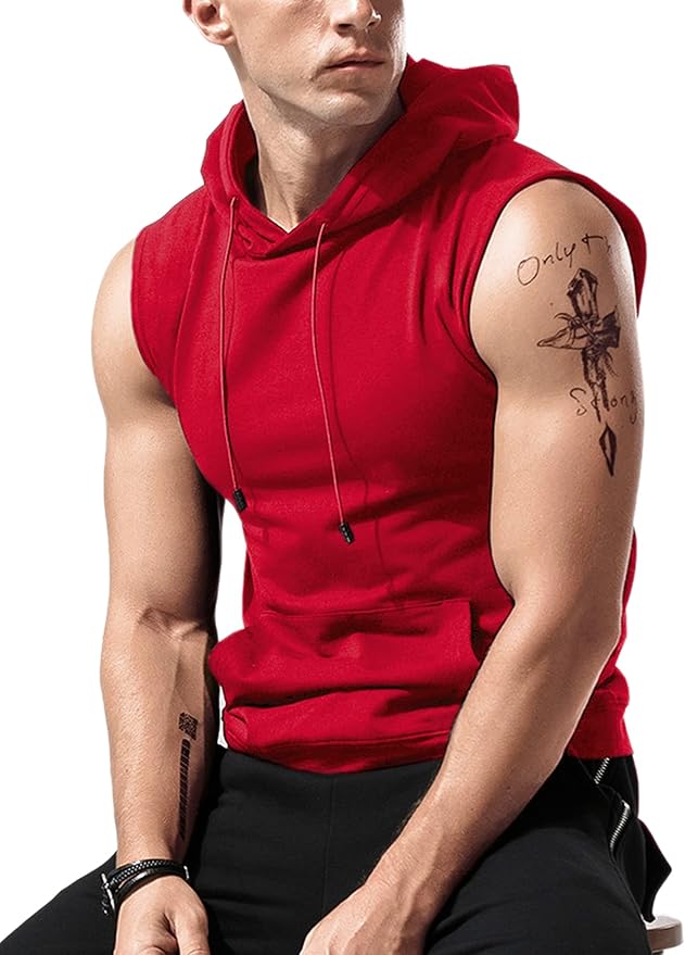 Babioboa Men's Workout Hooded Tank Tops Sleeveless Gym Hoodies Bodybuilding Muscle Cut Off T-Shirts