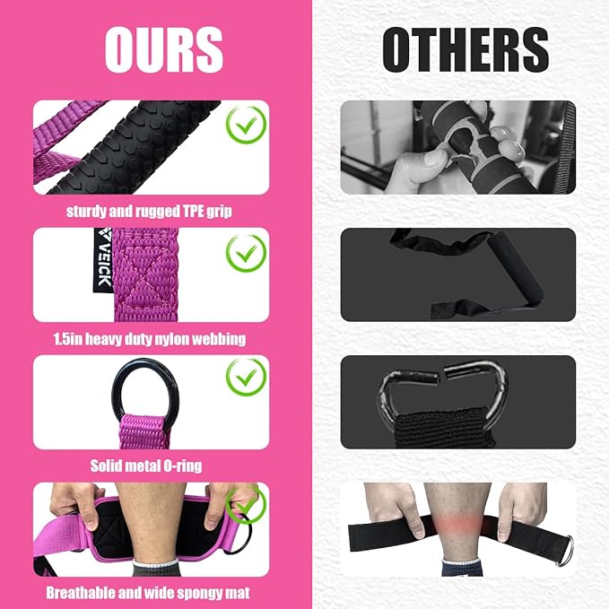 VEICK Exercise Handles with Ankle Straps, Replacement Handle Cable Attachments Pull Up Handles Equipment Gym Accessories Pilates Yoga Strength Trainer