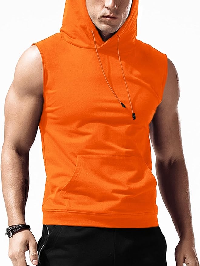 Babioboa Men's Workout Hooded Tank Tops Sleeveless Gym Hoodies Bodybuilding Muscle Cut Off T-Shirts