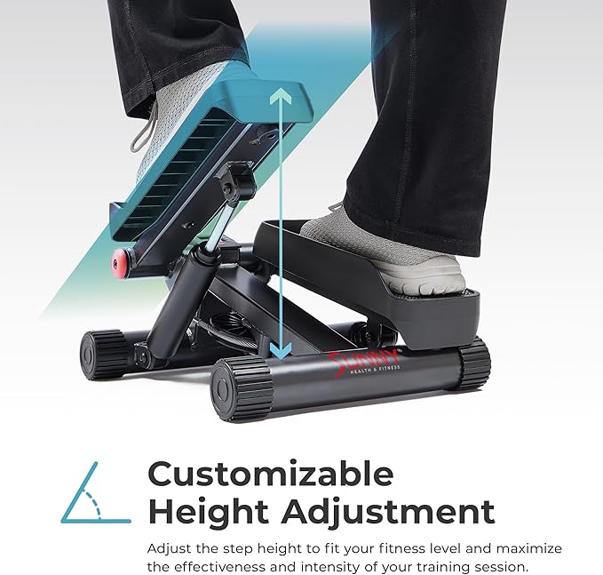 Sunny Health & Fitness Mini Stepper for Exercise at Home, Stair Step Workout Machine with Resistance Band, Fullbody Cardio, Upgraded Over 300lb Weight Capacity, Optional Free SunnyFit App Connection