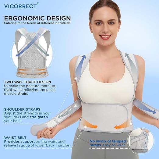 Posture Corrector for Women and Men Support: Back Support Brace - Shoulders Straightener Relieve Upper Back Pain (Gray, Medium)