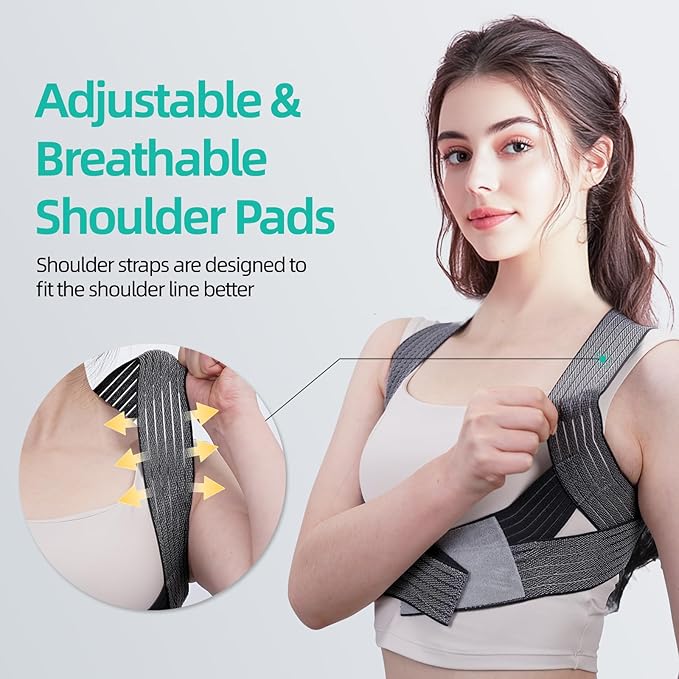 Posture Corrector for Women, Adjustable Upper Back Strap for Shoulder, Neck and Upper Back Pain Corrects Posture Corrects Hunching Black L-XL