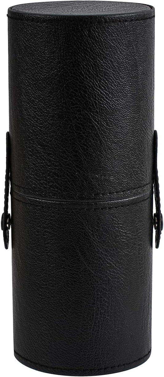 Portable Makeup Brush Holder, Waterproof PU Leather Travel Makeup Brush Case Bag Cup, Brush Storage Dustproof Bag (02Black)