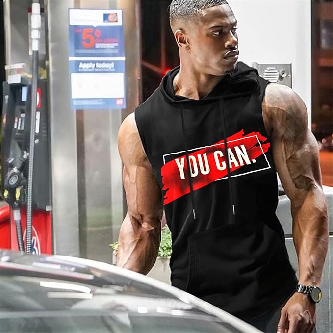 Babioboa Men's Workout Hooded Tank Tops Sleeveless Gym Hoodies Bodybuilding Muscle Cut Off T-Shirts