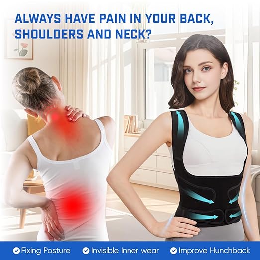 Back Brace Posture Corrector for Women & Men, Adjustable Shoulder Straightener with Full Back Support, Relief for Lower & Upper Back Pain, Hunchback & Scoliosis (Black, Large)