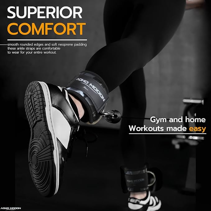 Comfortable Adjustable Padded Ankle Wrist Cuffs Neoprene Padded Straps D-Ring Glute Kickback for Cable Machine, Ideal for Glutes Exercises
