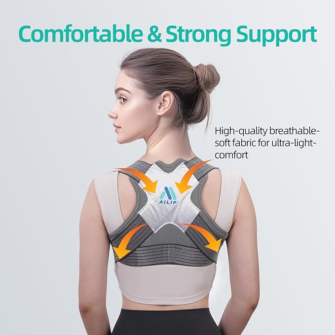 Posture Corrector for Women, Adjustable Upper Back Strap for Shoulder, Neck and Upper Back Pain Corrects Posture Corrects Hunching Silvery L-XL