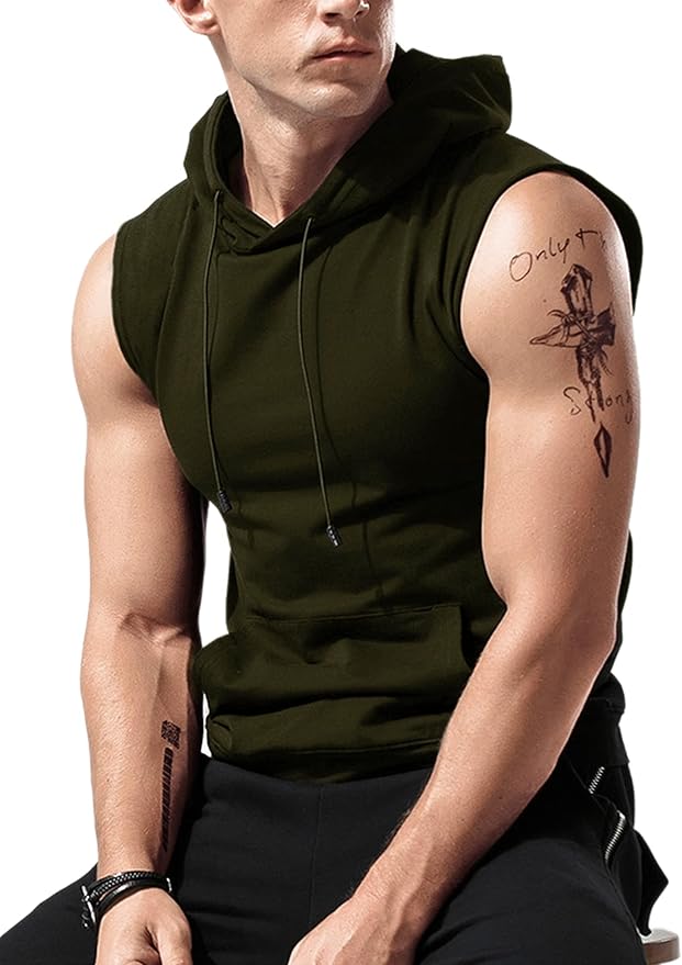 Babioboa Men's Workout Hooded Tank Tops Sleeveless Gym Hoodies Bodybuilding Muscle Cut Off T-Shirts