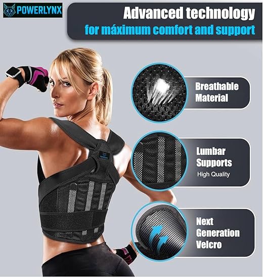 POWERLYNX Posture Corrector for Back Pain Relief. Adjustable Shoulder Straightener. Cross Training Belt for Men and Women. (Large)