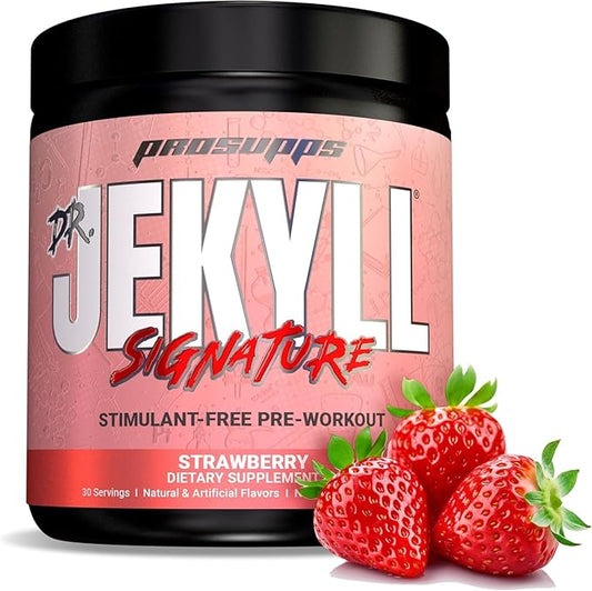 PROSUPPS Dr. Jekyll Signature Pre Workout Powder with Creatine - Stim-Free Preworkout Supports Muscle Volume & Endurance - Caffeine-Free Gym & Fitness Supplements (Strawberry, 30 Servings)