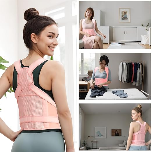 Back Brace Posture Corrector for Women and Men, Full Back Support Straps Straightener, Hunchback Improve Posture-Shoulder, Lumbar and Upper Lower Back Pain Relief (Pink, M)