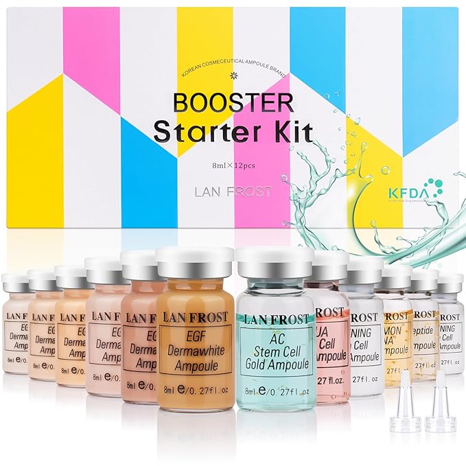 BB Glow Starter Kit Hyaluronic Acid Serum Foundation Skincare Mix Kit 0.27oz Hyaluronic Acid Ampoule and Essence Foundation 12 Vials Glow Pigment Skincare Kit (Multicolor)