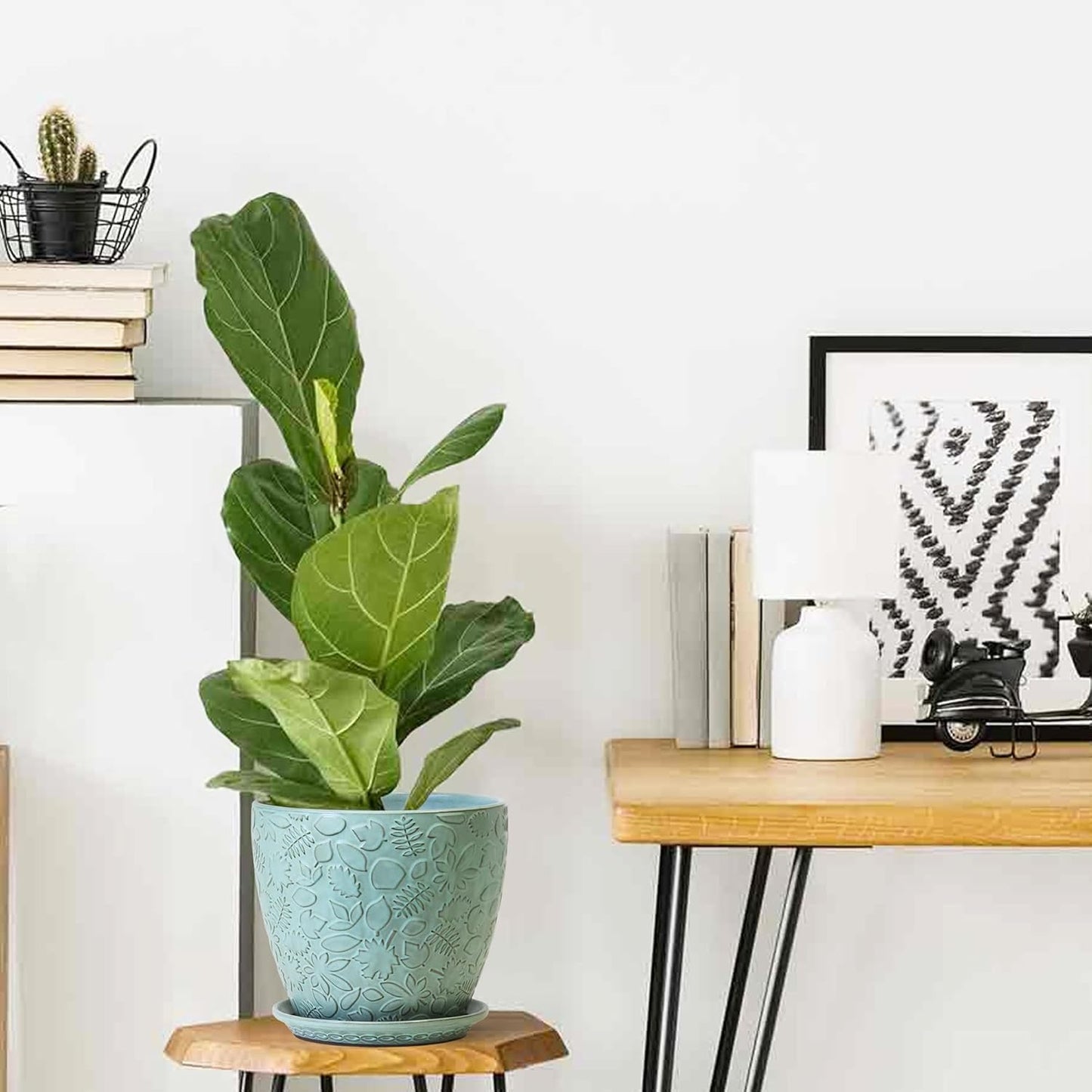 10 inch Plant Pots Ceramic Planter with Drainage Holes and Saucer for Multiple Plants, Indoor-Outdoor Garden Pots for Succulent, Orchid, and Flower