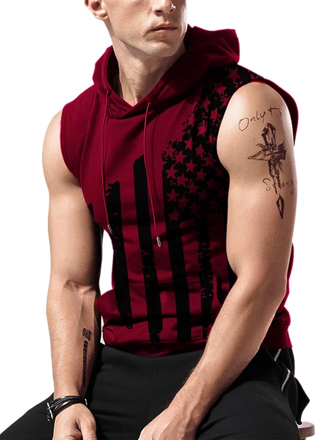 Babioboa Men's Workout Hooded Tank Tops Sleeveless Gym Hoodies Bodybuilding Muscle Cut Off T-Shirts