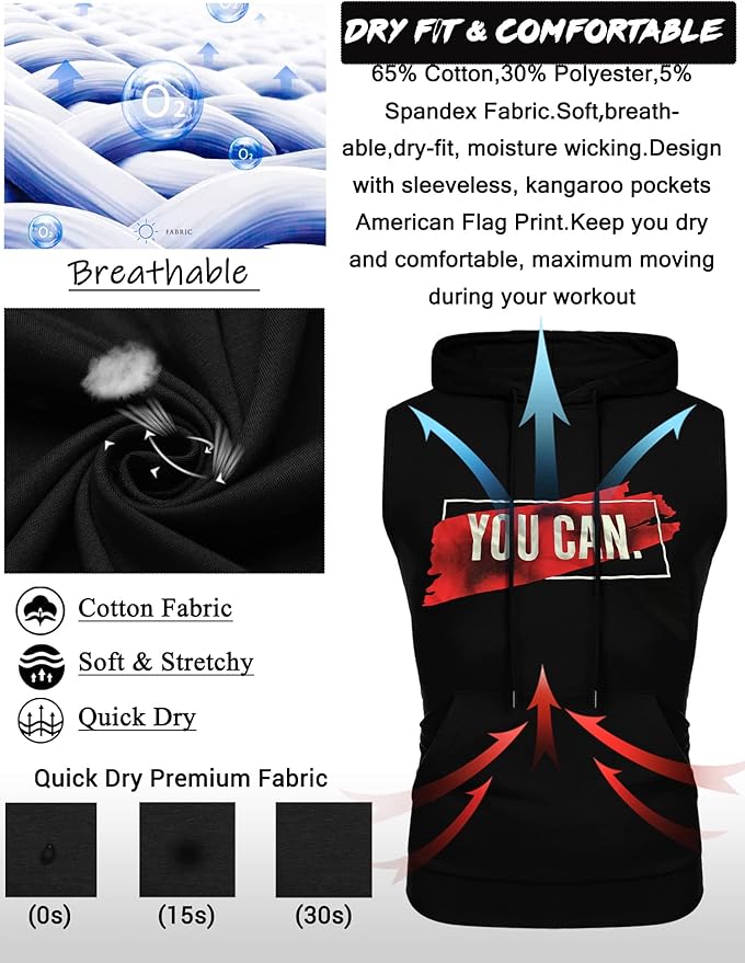 Babioboa Men's Workout Hooded Tank Tops Sleeveless Gym Hoodies Bodybuilding Muscle Cut Off T-Shirts