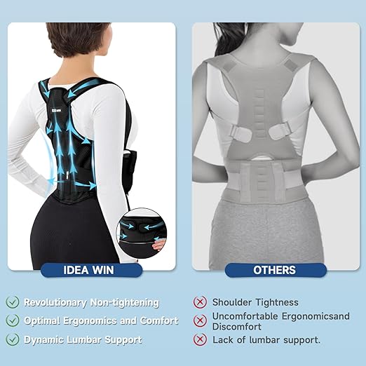 Back Brace Posture Corrector for Women and Men with Heating Pad, Adjustable Full Back Support Brace, Heating Pad for Back Pain Relief -Hunchback, Spine Corrector (Black, Medium)