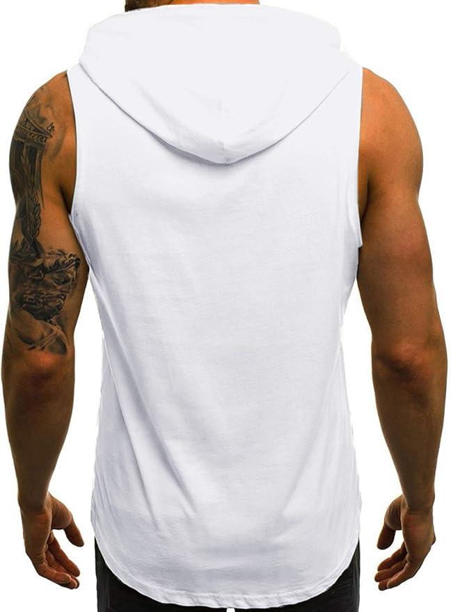 Babioboa Men's Workout Hooded Tank Tops Sleeveless Gym Hoodies Bodybuilding Muscle Shirts