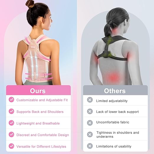 Back Posture Corrector for Women - Adjustable Straightener Back Brace Posture Corrector Under Clothes (Pink, Large)