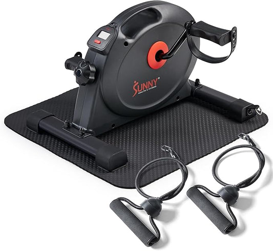 Sunny Health & Fitness Smart Mini Pedal Exerciser, Under Desk Bike/Elliptical for Home Workout & Cycle Cardio Training, Free SunnyFit App Link, Optional in Color, Mat/Workout Bands or Steel Stabilizer