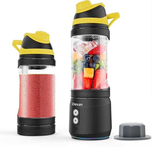 Portable Blender for Smoothies and Shakes, Anti-Jamming, 24oz USB-C Rechargeable, BPA-Free, Electric Protein Shaker Bottle with Travel Lid for Kitchen, Gym & Office.(Black Base Yellow Lid)