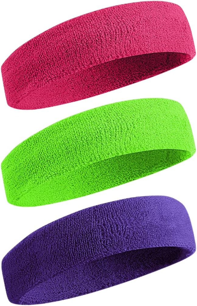BEACE Sweatbands Sports Headband for Men & Women - Moisture Wicking Athletic Cotton Terry Cloth Sweatband for Tennis, Basketball, Running, Gym, Working Out
