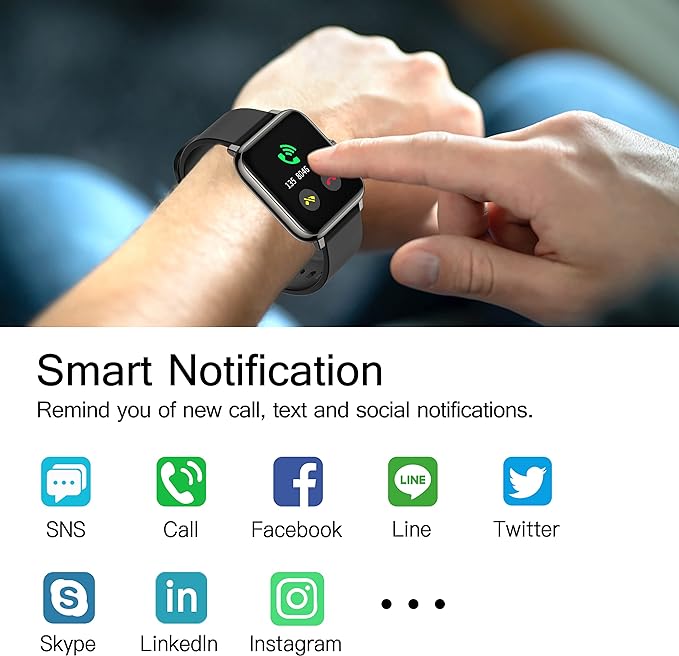 Popglory Smart Watch, Smartwatch with Blood Pressure, Blood Oxygen Monitor, Fitness Tracker with Heart Rate Monitor, Full Touch Fitness Watch for Android & iOS for Men Women (Dark)