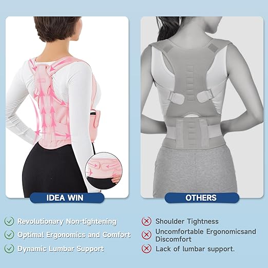 Back Brace Posture Corrector for Women and Men with Heating Pad, Adjustable Full Back Support Brace, Back Heating Pad for Pain Relief -Hunchback, Spine Corrector (Pink, Medium)