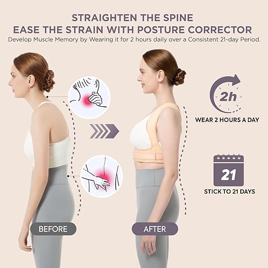Posture Corrector for Women and Men, Adjustable Upper Back Brace for Clavicle Support and Providing Pain Relief from Neck, Shoulder, and Upper Back (Beige, Small/Medium)