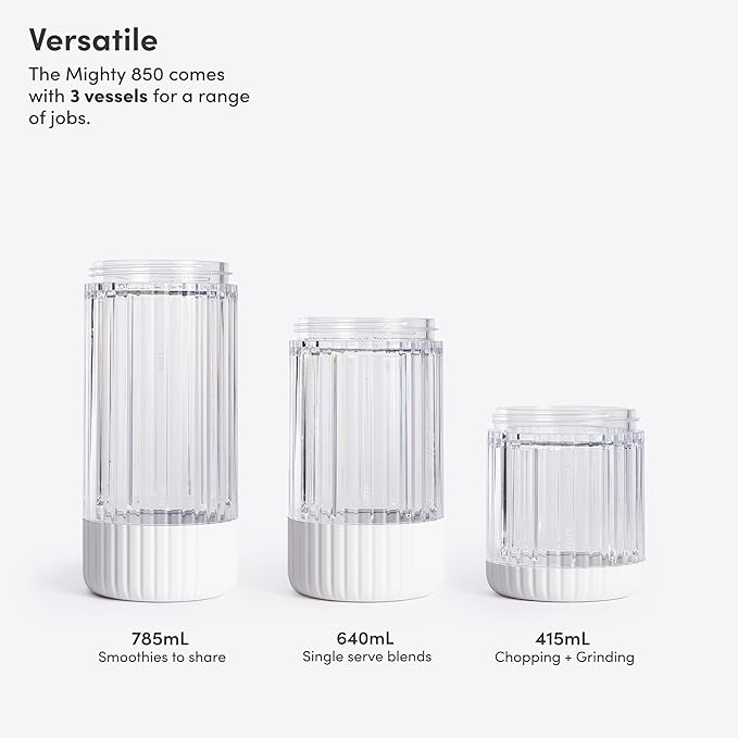 Beast Mighty 850 Plus | Premium Compact Personal Blender | Smoothies, Shakes, Dressings, Sauces | Blends Ice and Frozen Fruit | New XL Vessel | Extra Vessels, Lids and Straws | 850W (Cloud White)