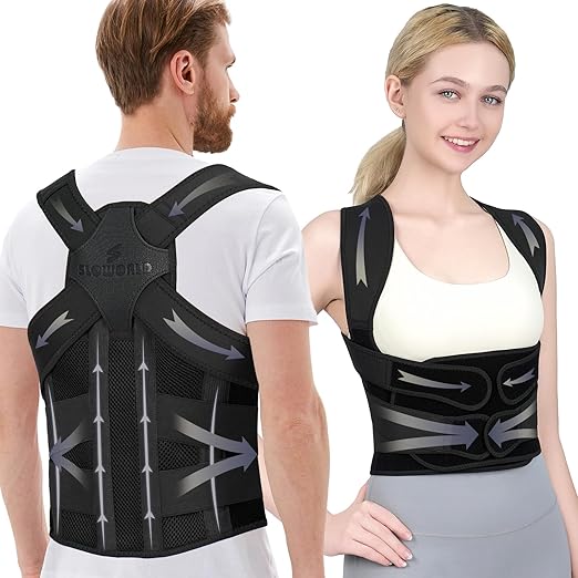 Posture Corrector for Women and Men Upgraded Back Brace, Adjustable Full Back Support for Upper and Lower Back Pain Relief, Shoulder Straightener for Hunchback, Scoliosis, Lumbar, Spine (Black,Medium)