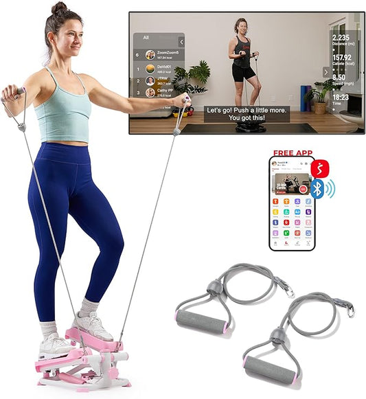 Sunny Health & Fitness Mini Stepper for Exercise at Home, Stair Step Workout Machine with Resistance Band, Fullbody Cardio, Upgraded Over 300lb Weight Capacity, Optional Free SunnyFit App Connection