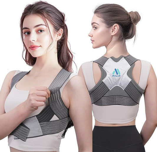 Posture Corrector for Women, Adjustable Upper Back Strap for Shoulder, Neck and Upper Back Pain Corrects Posture Corrects Hunching Silvery L-XL