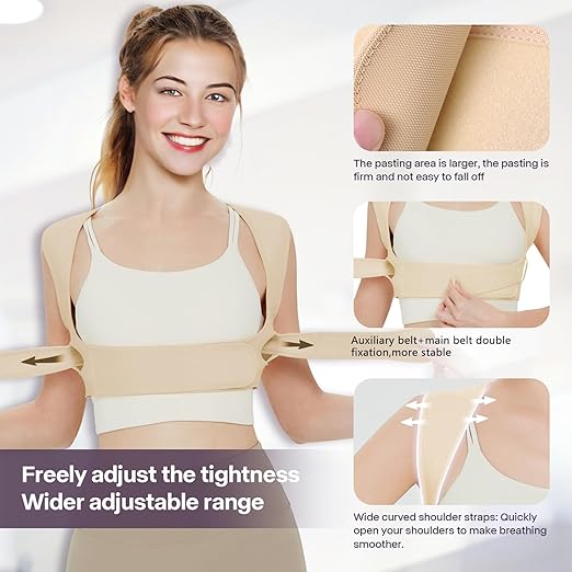 Back Brace Posture Corrector for Women, Upper Back Support Straps Straightener, Hunchback Improve Posture Correct-Shoulder, Upper Back Pain Relief Invisible Under Clothes (Nude, L/XL)