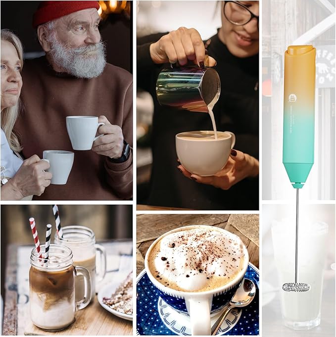 Powerful Milk Frother Handheld Foam Maker, Mini Whisk Drink Mixer for Coffee, Cappuccino, Latte, Matcha, Hot Chocolate, No Stand, Meadow