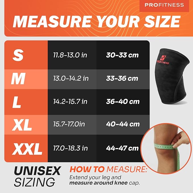 ProFitness Knee Sleeves Weightlifting Men & Women - 7mm Thick Premium Neoprene Weight Lifting Knee Sleeve for Women & Men Ideal for Squats, Powerlifting & Deadlift | Squat Knee Sleeves for Men & Women