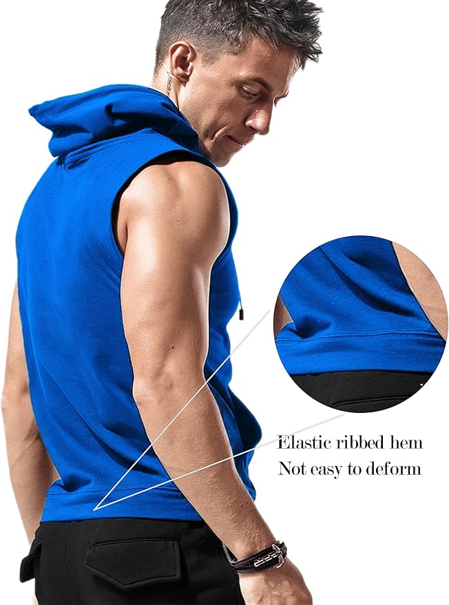 Babioboa Men's Workout Hooded Tank Tops Sleeveless Gym Hoodies Bodybuilding Muscle Cut Off T-Shirts