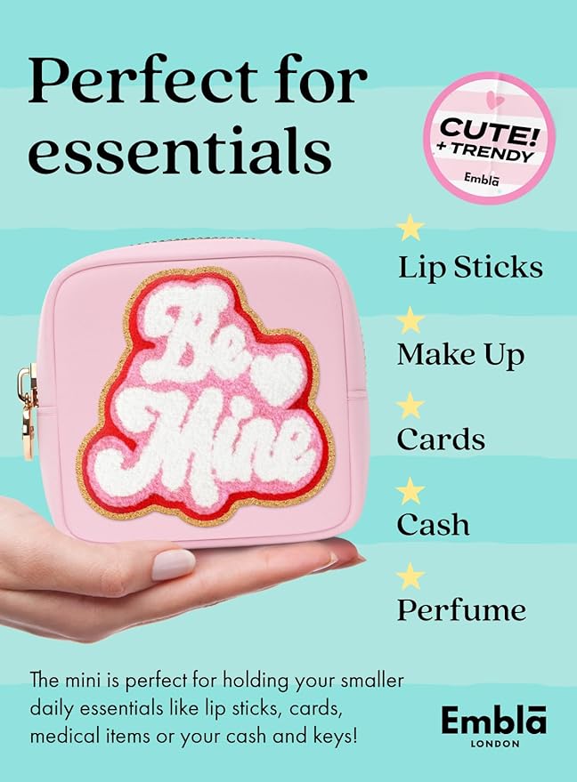 BE MINE Valentine Makeup Bag Travel Cosmetics Pouch and Toiletry Bag, Nylon Zipper Pouch Purse, Cute Make Up Organizer Storage Tote for Women Girls, Travel Skincare Case, Small Makeup Bags, Flamingo