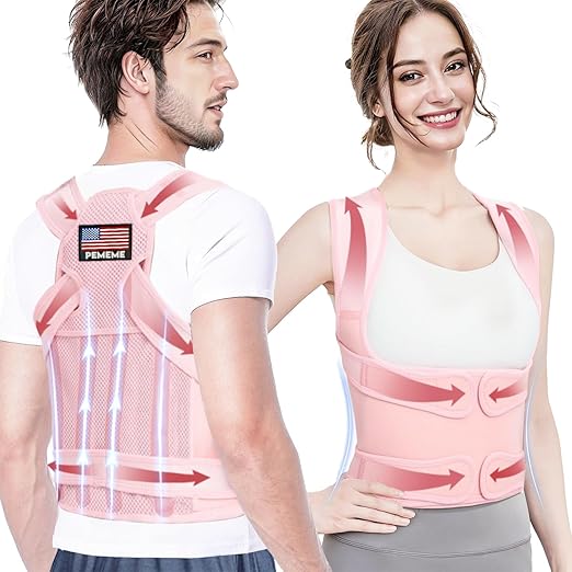Posture Corrector for Women and Men - Adjustable Back Brace for Pain Relief - Enhances Posture and Provides Lumbar Support - Upper and Lower Back Straightener - Breathable Back Support (Pink, Medium)
