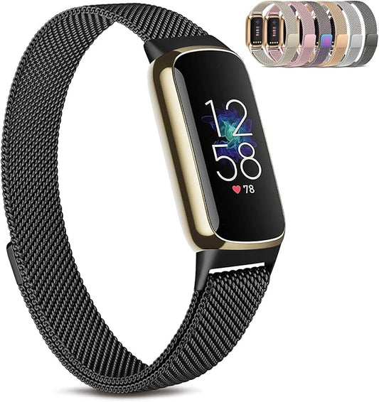 Amzpas Metal Band Compatible with Fitbit Luxe Bands for Women Men, Stainless Steel Mesh Loop Wristband Replacement Strap for Fitbit Luxe/Luxe Special Edition Fitness Tracker